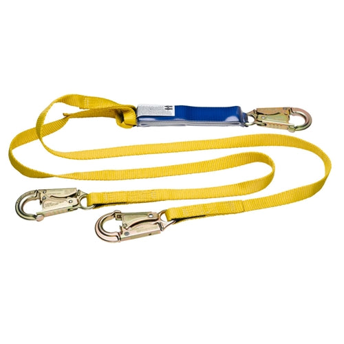 Werner C411100 6' DeCoil Twinleg Lanyard DCELL Shock Pack 1" Web, Snap Hook