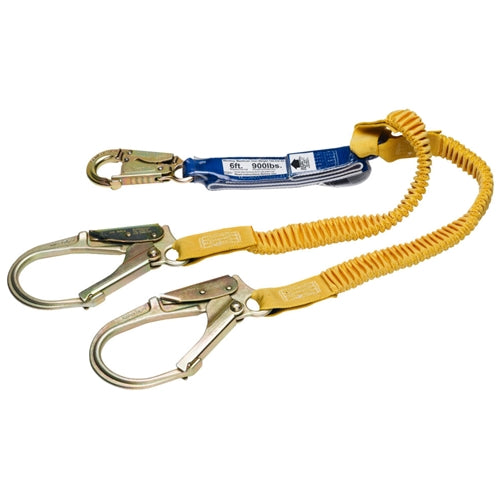 Werner C441200 6' DeCoil Strch 2-leg Lanyard Shck Pck Elastic Wb Snp/Rbr Hk