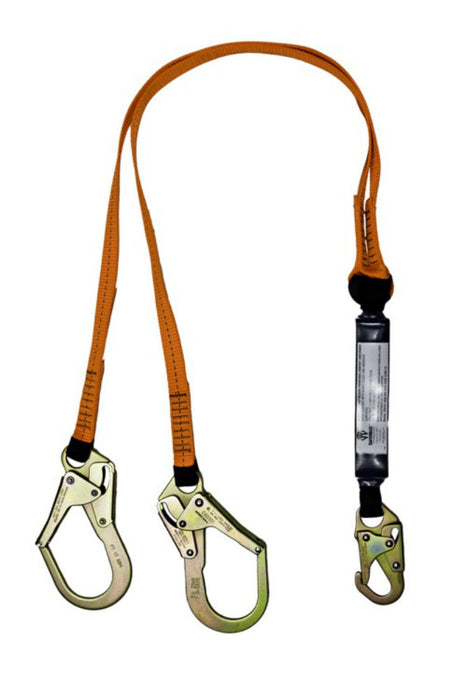SafeWaze FS88566-E 6' Shock Absorbing Lanyard w/Rebar Hooks, Dual Leg