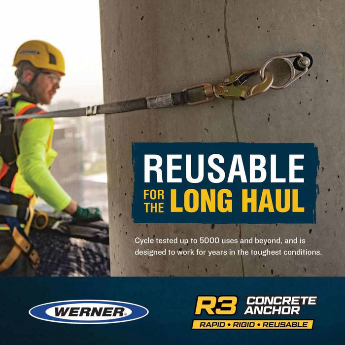 Werner A510300 R3 Reusable Concrete Anchor, Drill 3/4" Dia. X 3-1/2" Hole, Forged SS Swivel D Ring