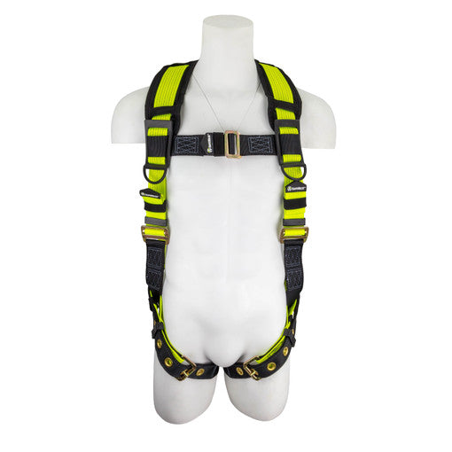 SafeWaze FS-HIVIS185 Reflective Single D-Ring Harness w/ Grommet Leg Strap