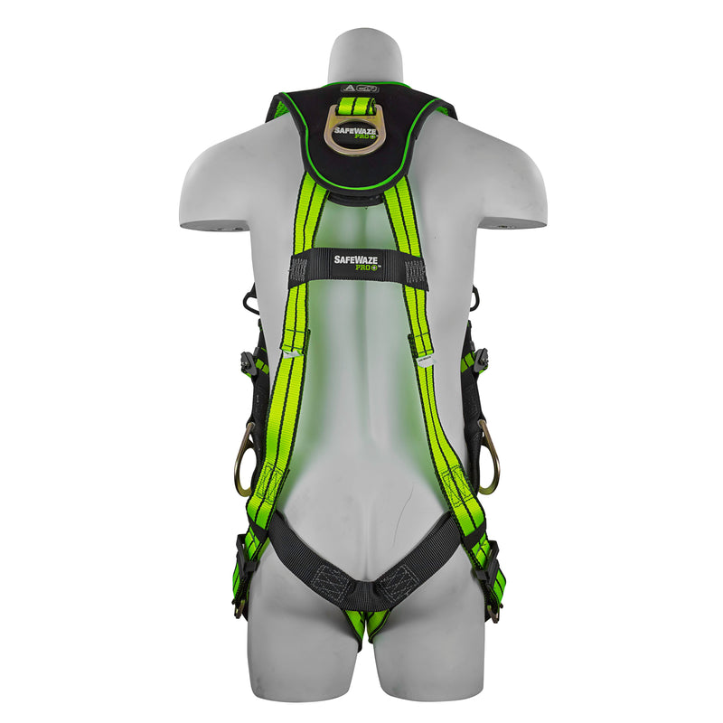 SafeWaze FS-FLEX285 3 D-Ring Harness w/ Grommet Leg Straps & Back Pad