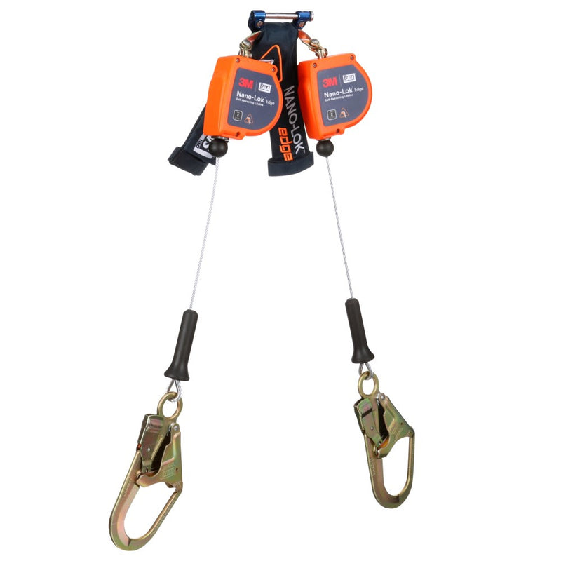 DBI Sala 3500278 Nano-Lok Edge Twin-Leg Personal Self Retracting Lifeline, Cable, Steel Rebar Hook, 7.3 ft, Class 2, ANSI