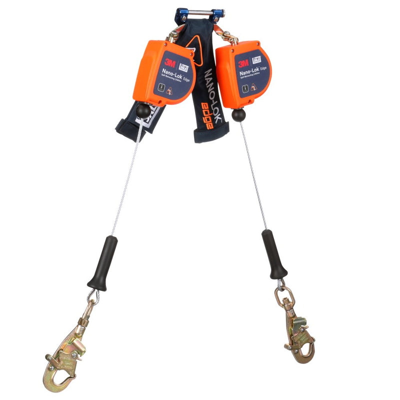 DBI Sala 3500282 Nano-Lok Edge Twin-Leg Personal Self Retracting Lifeline, Cable, Steel Swivel Snap Hook, 8 ft, Class 2 ANSI