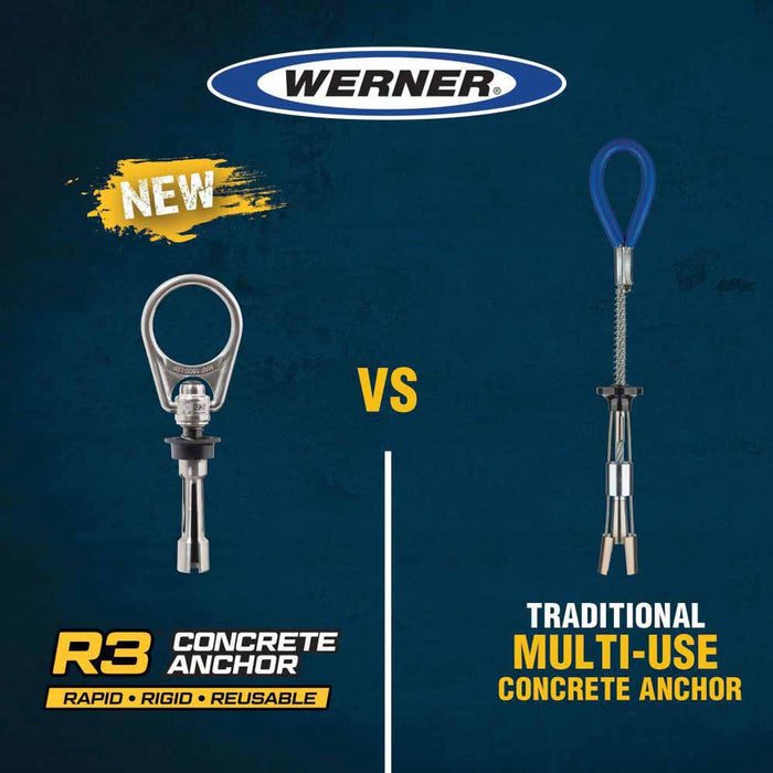 Werner A510300 R3 Reusable Concrete Anchor, Drill 3/4" Dia. X 3-1/2" Hole, Forged SS Swivel D Ring